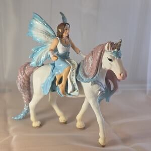 Schleich Bayala Princess Eyela Unicorn Fairy Rider Figure Set Blue Pink Glitter